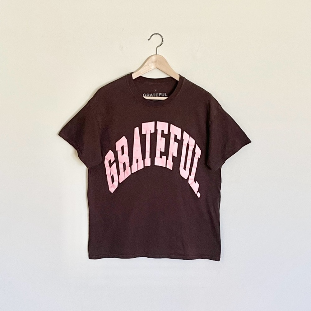 Grateful Collegiate Font Pink Brown T Shirt Adult size Large
